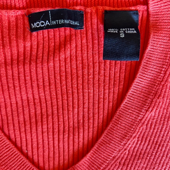 Moda International by Victoria Secret Ribbed Fitted Sweaters Orange |Cream Small - Picture 6 of 8